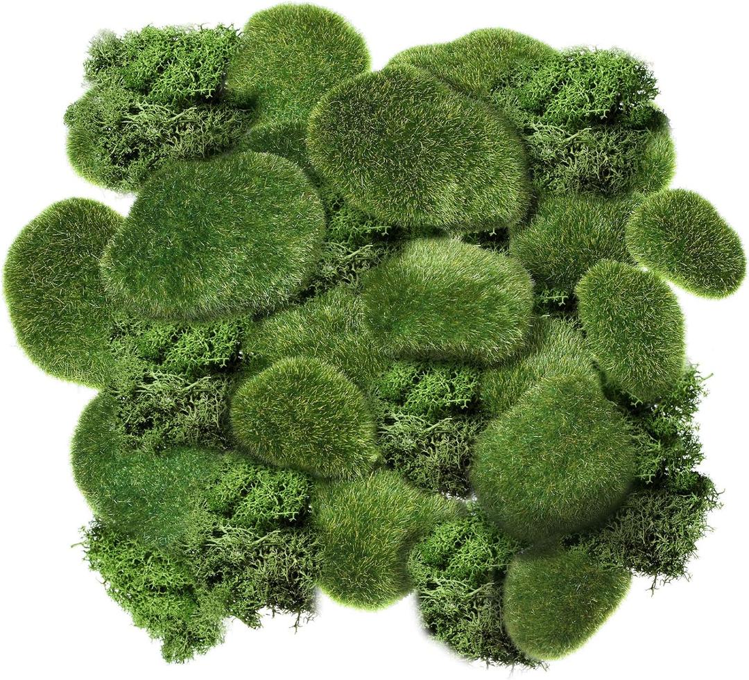 Chuangdi 80 Pieces Artificial Moss Rock Assorted Sized Decorative Faux Green Stones Green Moss Balls Decor for Floral Arrangements and Crafting Gardens