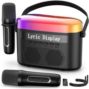 Karaoke Machine for Kids & Adults with Lyrics Display Screen Portable Bluetooth 5.3 Karaoke Speaker with High Power Dual Speakers with Timer White Noise & Night Light Home & Outdoor Party (Black)