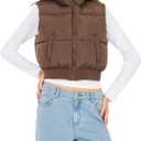 Forever 21 Women's Puffer Vest – Cropped Quilted Zip-Up Outerwear with High Neck Collar,  Size Small