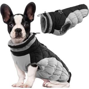 Lelepet Dog Coat Warm Dog Winter Coat Waterproof Dogs Jacket with Harness Built in Reflective Pet Fleece Vest Zip-Up Cold Weather Coats for Medium Dogs Turtleneck & Windproof Coats Dachshund Black M
