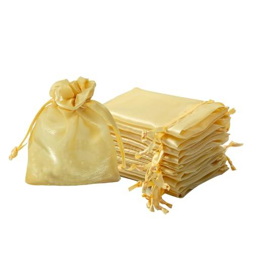 QIANF 20 Pcs Gold Small Organza Bags 3X4 inch for Wedding Favors with Drawstring, Mini Mesh Gift Bags Jewelry Pouch for Candy Bridal Shower Party Favor Baby Shower Christmas