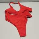 Women's Sexy High Leg Triangle Halter Bikini Set Padded Cup Bikini Cheeky Swimsuit V Cut Thong Bathing Suit (Large, Red)