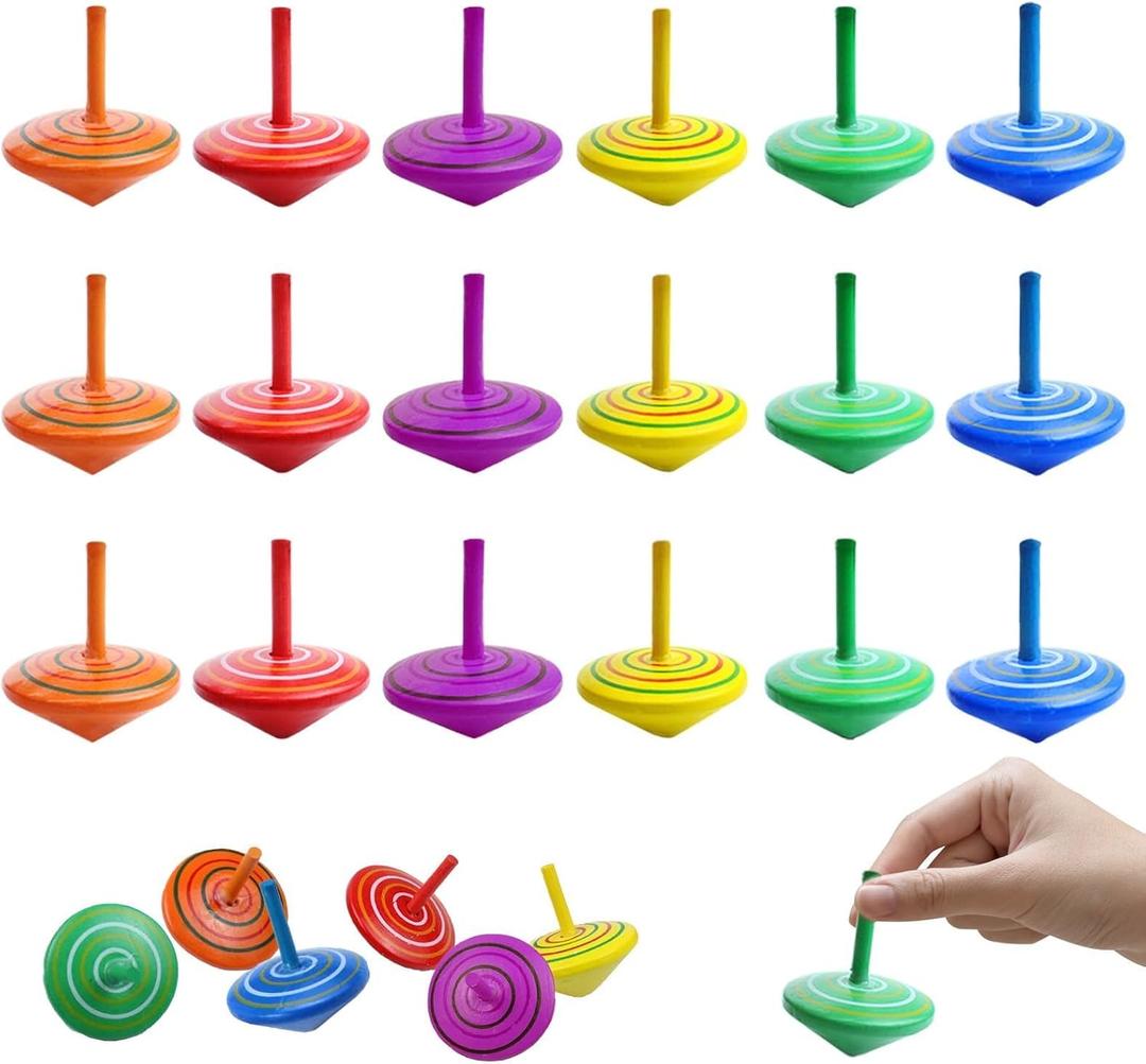 18PCS Colorful Wooden Spinning Tops Rainbow Gyroscopes Toy Educational Spinning Toy Wood Painted Tops for Family Games Party for Friends