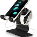 2 in 1 Charging Stand Holder Dock Compatible for Apple Watch Series Ultra2/Ultra/10/9/8/7/6/5/4/3/2/1/SE (38mm/40mm/41mm/42mm/44mm/45mm/46mm/49mm) and Cell Phone/Tablet - Black