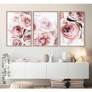 Pennclys Peony Wall Art Pink Flower Canvas Wall Art Prints Peonies Wall Art Abstract Flower Pictures Wall Decor Peony Painting Flower Poster for Living Room Bedroom 16x24 Inch (set of 3) Unframed