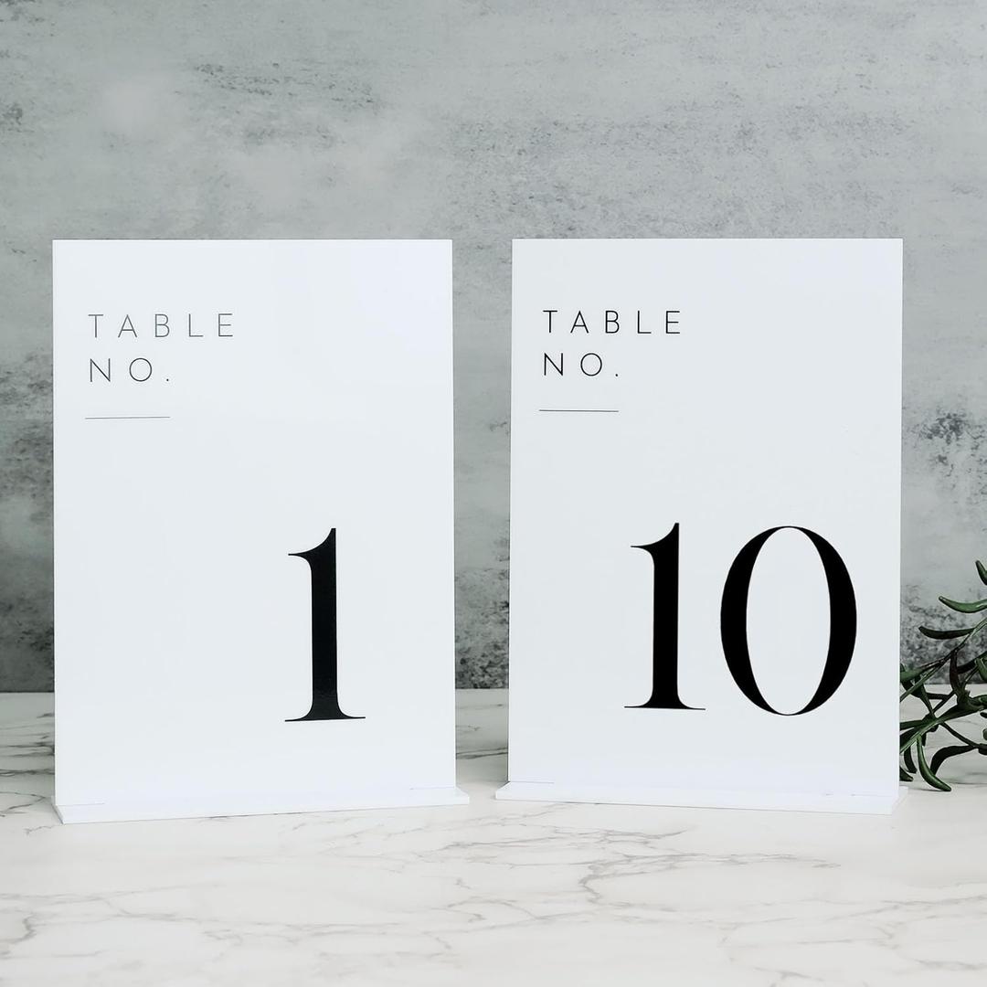 JINMURY White Wedding Table Numbers 1-10 with Stands, 5"x7" White Acrylic Table Numbers, Perfect for Wedding Reception, Party, Anniversary, Event (White Sign Black Font)