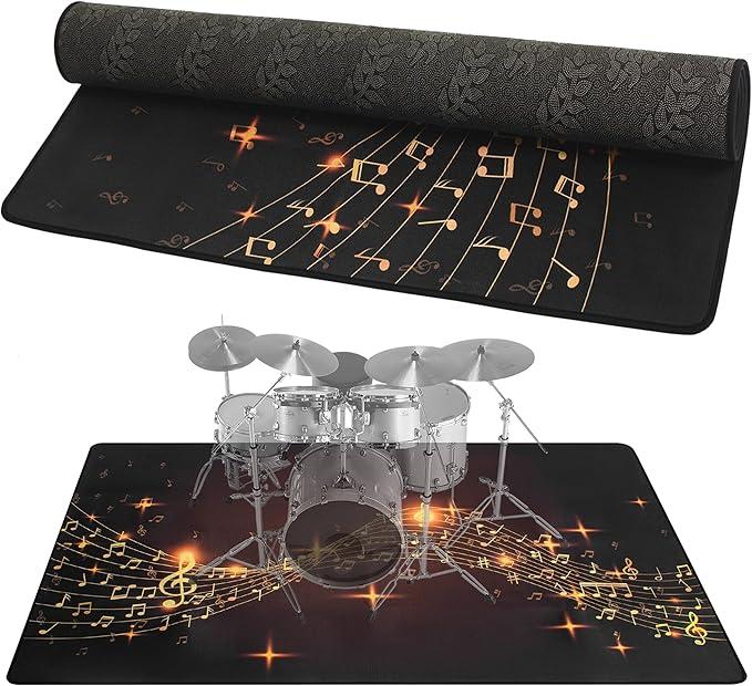 Drum Rug, 5 Ft x 6 Ft Mat With Non-Slip Bottom, Soundproof Electrical Pads for Drummers, Musical Note Carpet