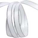 100 Yards 3/8 Inch White Silver Ribbon Double Edge Metallic Border Ribbon Polyester Grosgrain Ribbons Bulk with Spool for Sewing Making Crafts Wedding Bouquet Gift Wrapping Christmas Supply