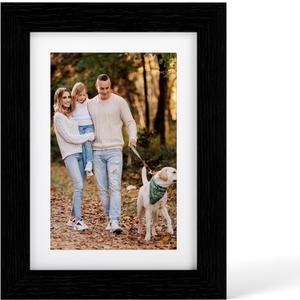 YESKAY 5x7 Picture Frame - 5 x 7 Photo Frame Made of Solid Oak Wood and Real Glass,Display Picture 4x6 with Mat or 5x7 Without Mat,5 by 7 Frames for Wall & Tabletop(Color Black)
