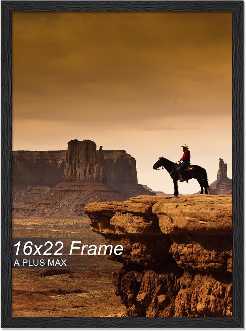 A PLUS MAX 16x22 Picture Frame Black Light Weight Wall Mount | 16 x 22 Inch Black Wood-grain Engineered Wood Material Frame for 16by22 Rectangular Photo Poster - 1 Pack/Black/16x22