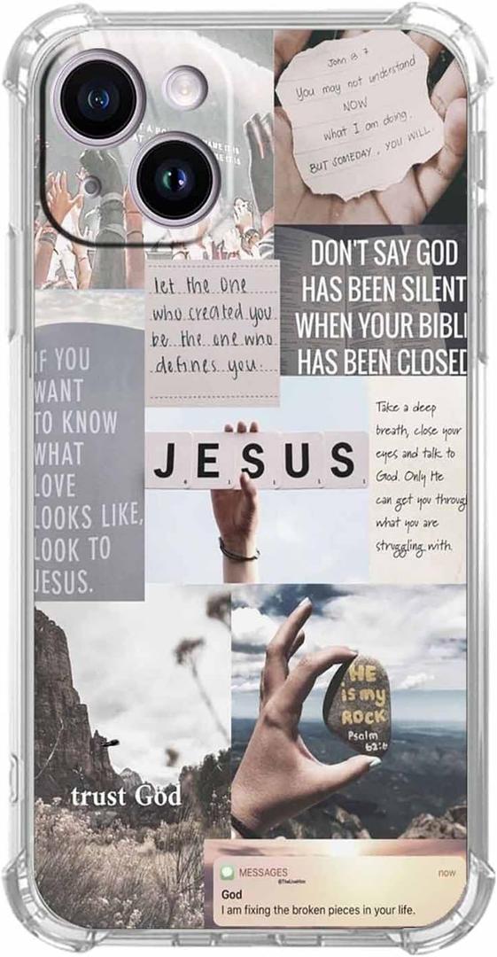 Jesus Quotes Case for iPhone 14,Christian Bible Verse Collage,Unique Trendy TPU Bumper Case Compatible with iPhone 14