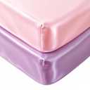 2 Pack Satin Crib Sheets Girl, Silky Baby Sheet 52x28x8 Great for Sensitive Hair, Fitted Toddler Bed Cover (Pink & Purple)