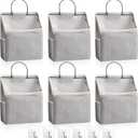 Chumia 6 Pack Wall Hanging Storage Basket Bathroom Closet Hanging Storage Bag over the Door Organizer Basket Bedroom Wall Organizer Waterproof Linen Cotton Box Containers and 10 Hooks(Grey)
