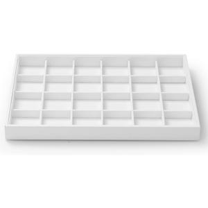 Oirlv Premium White Leather Stackable Jewelry Tray 24 Grid Jewelry Drawer Organizer Trays Rings Earrings Storage