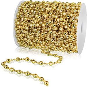 99 Feet Artificial Pearls Beads Garland Chain Christmas Tree Beads Faux Pearl Beaded Trims for Wedding Christmas and DIY Supplies (Gold)
