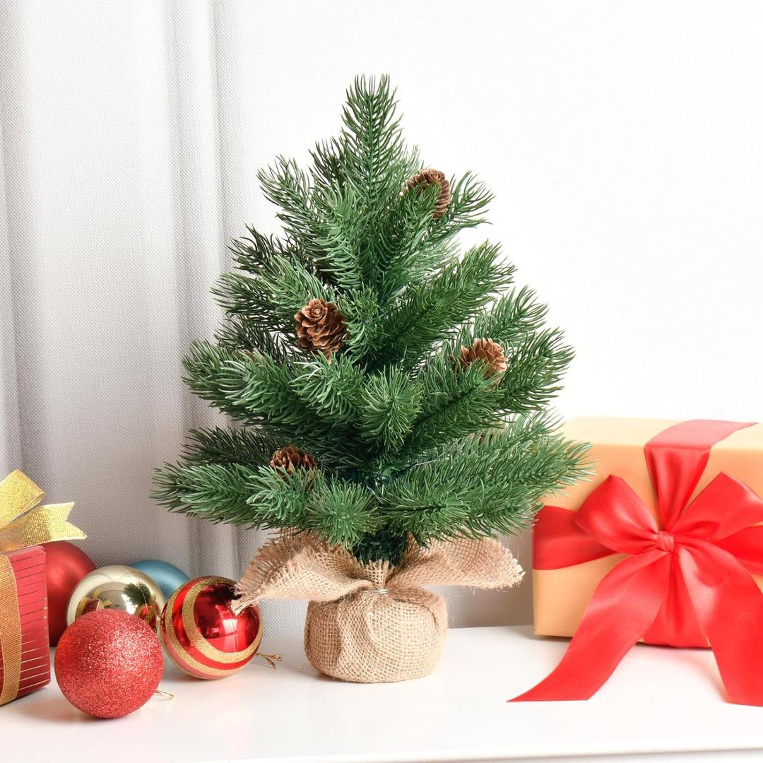 1FT Unlit Artificial Holiday Christmas Tree No Lights, Hinged Spruce Branch Tips for Home, Office, Party Decoration No Prelit Foldable Base (11in)