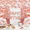 HOPULARITY Rose Gold Birthday Party Decorations  Sweet 16 21st Women Girls Happy Birthday Banner, Fringe Curtains, Heart Star Foil Confetti Balloons Backdrop Supplies
