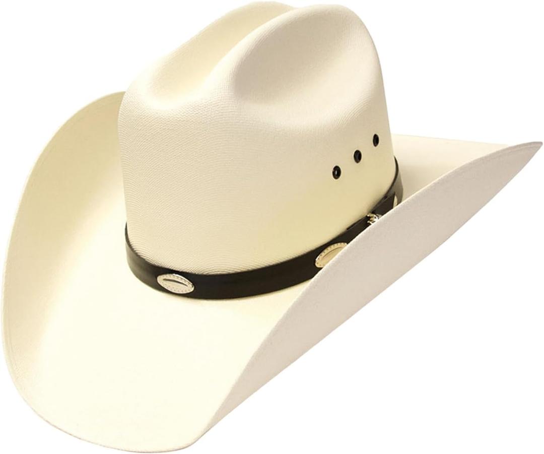 Western Express Natural Straw Cowboy Hat for Men and Women - Cattleman Style with Black Hat Band and Silver Conchos (6 7/8, Off-white)
