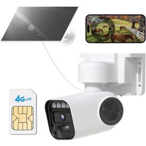 4G LTE Cellular Solar Security Camera Wireless Outdoor, No WiFi Bullet Camera, 1080P HD Color Night Vision, PIR Motion, 2-Way Audio, Alarm, IP65, SD/Cloud, Built-in SIM CardHome Security