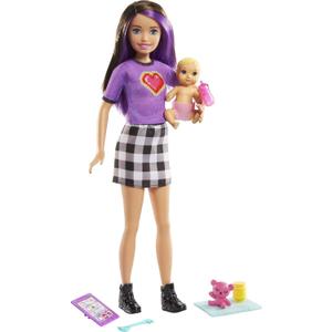 Barbie Skipper Babysitters, Inc Set with 9-in Brunette Skipper Doll, Baby Doll & 4 Storytelling Pieces for 3 to 7 Year Olds