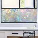 Window Privacy Film 39.317.7 Inchs Flower Stained Glass Decorations Rainbow Window Film PVC Anti-UV Sun Removable Static Cling Stickers for Living Room Office and Bathroom