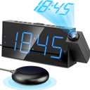 Mesqool Projection Alarm Clock, Loud Vibrating Alarm Clock for Heavy Sleepers, Adjustable Projection Brightness,Hearing Impaired & Deaf People, Digital Alarm Clock with USB Charging Port (Blue Digits, Blue Projection)