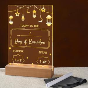 Ramadan Advent Calendar 2026 Acrylic Eid Ramadan Countdown Calendar Decorations for Home with Erasable Pen and Cloth for Islamic Muslim Holiday Table Home Decor Mubarak Gift