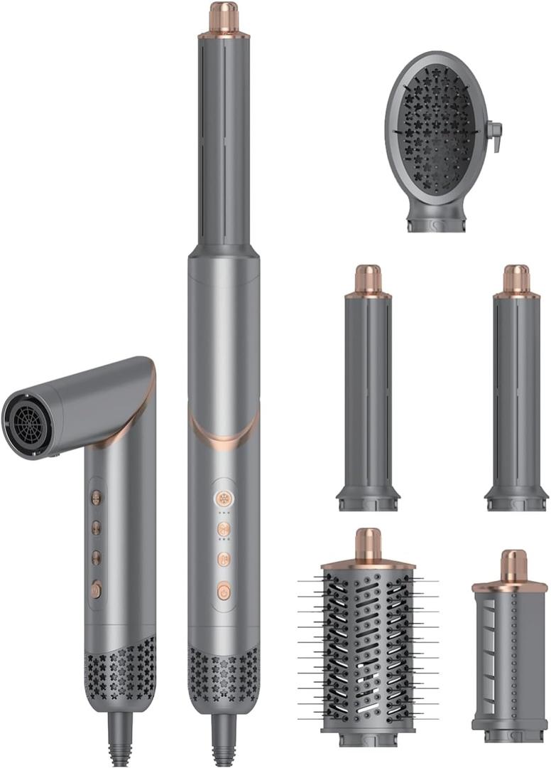 5 in 1 Hair Styler & Air Dryer Brush Set, High-Speed Negative Ionic Foldable Hair Dryer Fast Drying, Multi Professional Hot Air Styler for Curling Volumizing Straightening Styling (Grey)