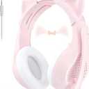 Pink Gaming Headset with Mic, Cat Ears, Stereo Surround Sound Wired Over Ear Headphones with Microphone, Soft Ear Pads, Noise Cancelling for Girls, Teens, Women