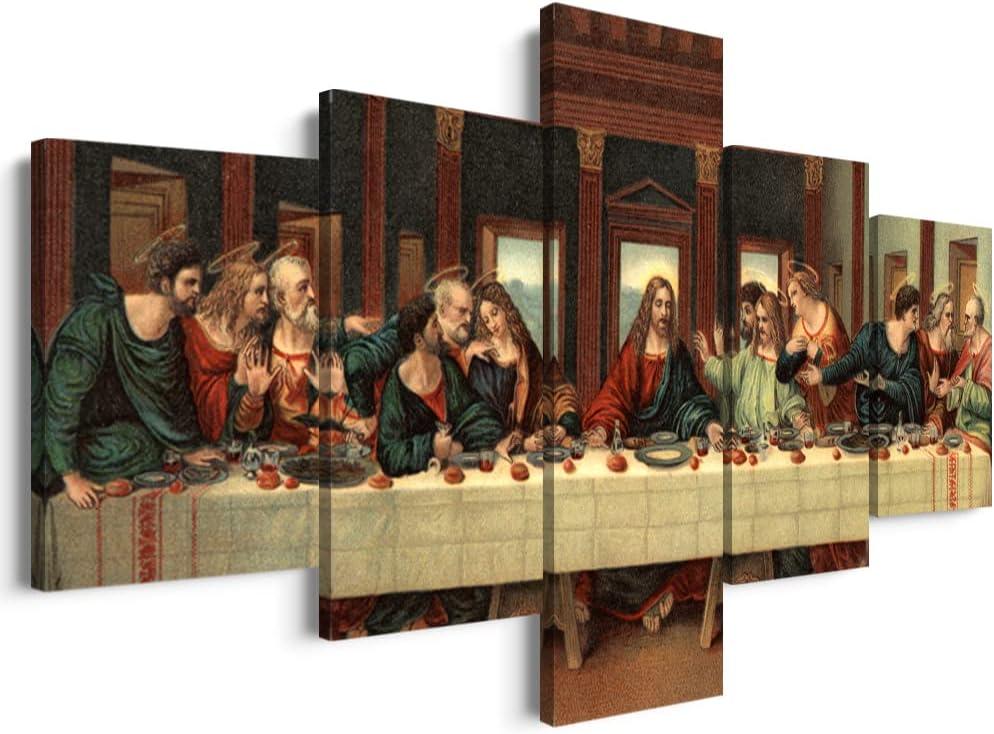 YOUHONG 5 Piece Leonardo Da Vinci Dining Room Decor Christian Decor Religious The Last Supper Painting Jesus Pictures for Wall Decor Ready to Hang (60''W x 32''H) (Style-01)