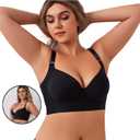 Women's Push Up Bra - Full-Coverage Underwire Bra with Support and Back Fat Control (42D, Black)
