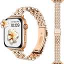 Dressy Rose Gold iWatch Bands for Women - Compatible with Apple Watch Series 10-1/SE/Ultra, Fits 38mm 40mm 41mm 42mm 44mm 46mm - Luxury Designer Bracelet, Elegant Stylish Strap (42mm/44mm/45mm/46mm(S10)/49mm)