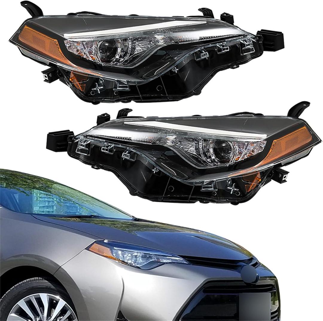 2PCS Driver and Passenger Side Headlamp Assembly Replacement for Toyota Corolla L/LE/LE Eco 2017-2019 Headlights