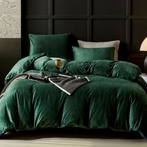 WARMDERN Emerald Green Flannel Velvet Duvet Cover King Size Duvet Cover Bedding Sets, 3pcs Ultra Soft Luxury Textured Modern Crystal Velvet Duvet Covers with Zipper Closure(Emerald Green, King)