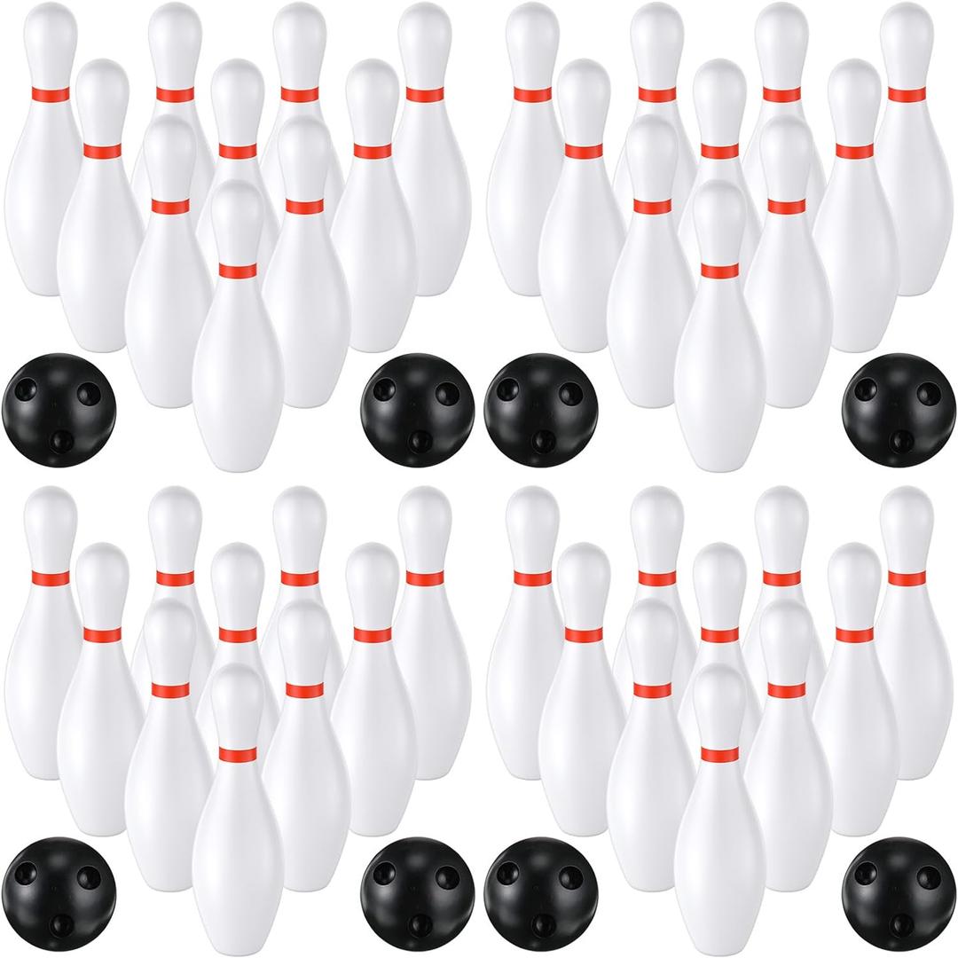 RoundFunny 4 Pack 6.3 Inch Kids Bowling Set Indoor and Outdoor Games for Kid Includes 40 Pcs Plastic Bowling Pins and 8 Pcs Balls Lawn Games for Toddler Yard School Activities Party