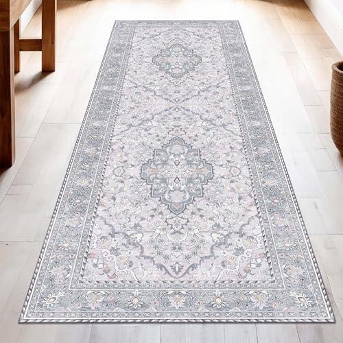 Washable Runner Rug 2.5x8 | Non Slip Rug Runners for Hallways, Entryways, Kitchens, Bathrooms, Bedrooms | Ultra-Soft Flannel Carpet Runners with Rubber Backing (Frosted Taupe, 2.5x8)