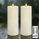 Homemory Outdoor Waterproof Flameless LED Candles 4" x 10", Battery Operated Large Pillar Candles with Remote & Timer, Long Lasting for Outdoor Lanterns & Patio, White, Set of 2