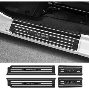 4PCS Door Sill Protector for Jeep Wrangler JL JLU 2018-2025 2026 & Gladiator JT 2020-2025 2026 Accessories Stainless Steel Front and Rear Door Car Pedal Kick Protection (Black Brushed)