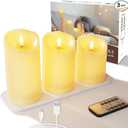 5plots Rechargeable Flameless Candles, Battery Operated LED Candles, Electric Candles with Remote and Timers, WaxLike Plastic, Ivory, 3Pack, 3" x 4"5" 6", for Home Decor