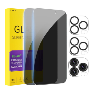PEHAEL 2+2 Pack for iPhone 15 Pro Privacy Screen Protector with Camera Lens Protector Full Coverage AntiSpy Tempered Glass Film 9H Hardness Easy Installation Bubble Free [6.1 inch]