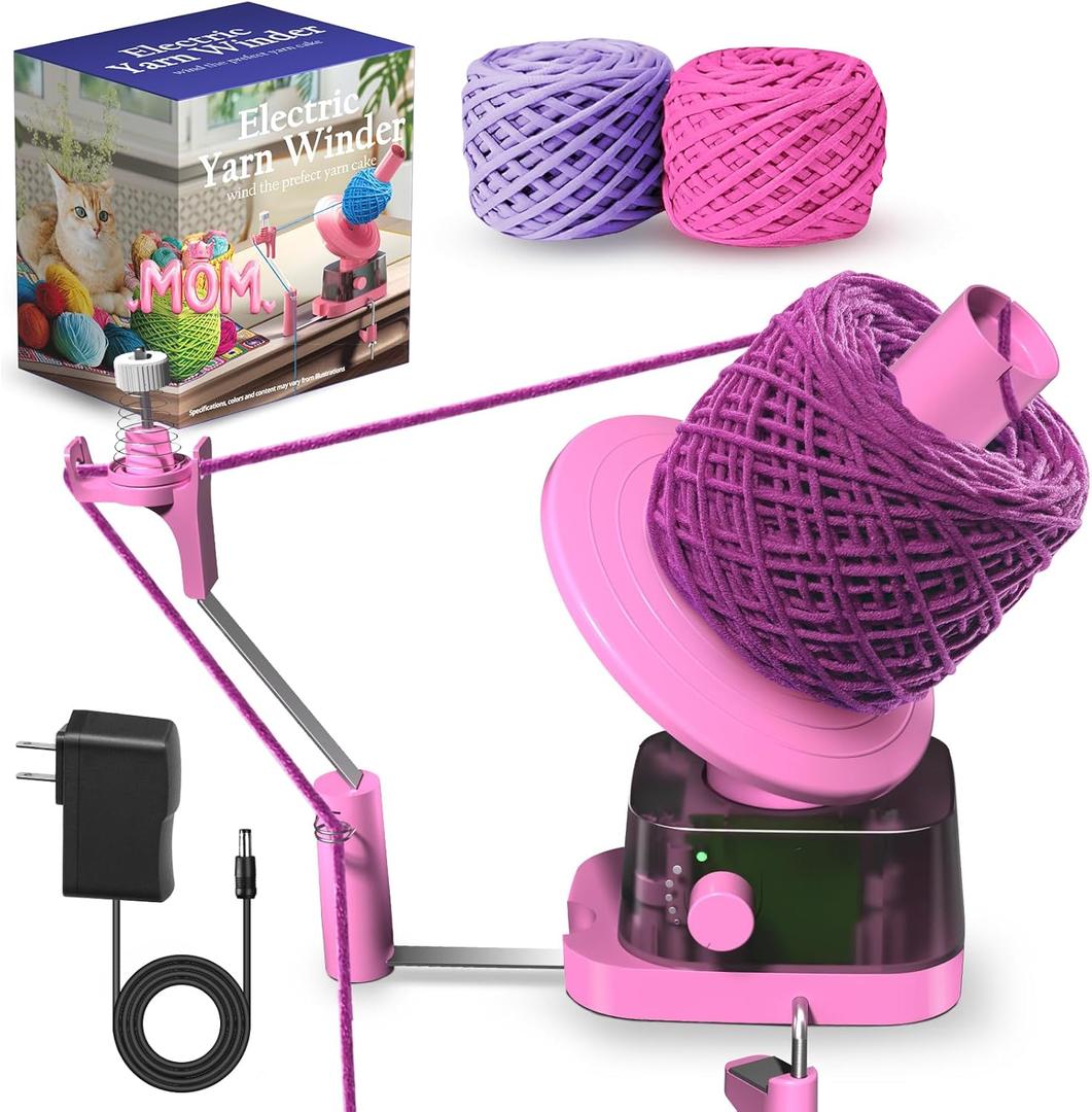 Yarn Winder, Electric Yarn Ball Winder for Crocheting, Efficiently Cake with Strong Tension Adjustable Speed Up to 13 oz, Automatic Spinner Wool for Knitting Enthusiast (Pink)