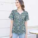 Womens Summer Tops Short Sleeve Boho Floral Shirts Loose Tunics Blouses (L)