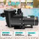 Pool Pump Above Ground/Inground, 1.5 HP 6600GPH Powerful Selfpriming Pool Pumps for 15,000-31,000 Gallons Pools, Dual Voltage Swimming Pool Pump with Strainer Basket & Drain Plug