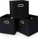 Yunkeeper Black Fabric Cubby Storage Bins13x13x13 Inches Cube Organizer Bin Foldable Storage Boxes with Dual Handles Fabric Organizer Box and collapsible Storage basket, Set of 3 Black