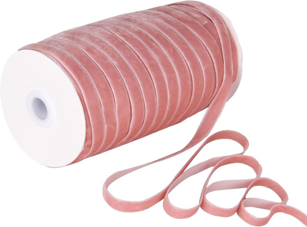 Pink Velvet Ribbon 3/8'' 100 Yards Velvet Fabric Vintage Ribbon for Christmas Tree, Gift Wrapping, Flower Bouquet, Wreath Decorations, Bow Making (Pink, 3/8"-100 Yard)