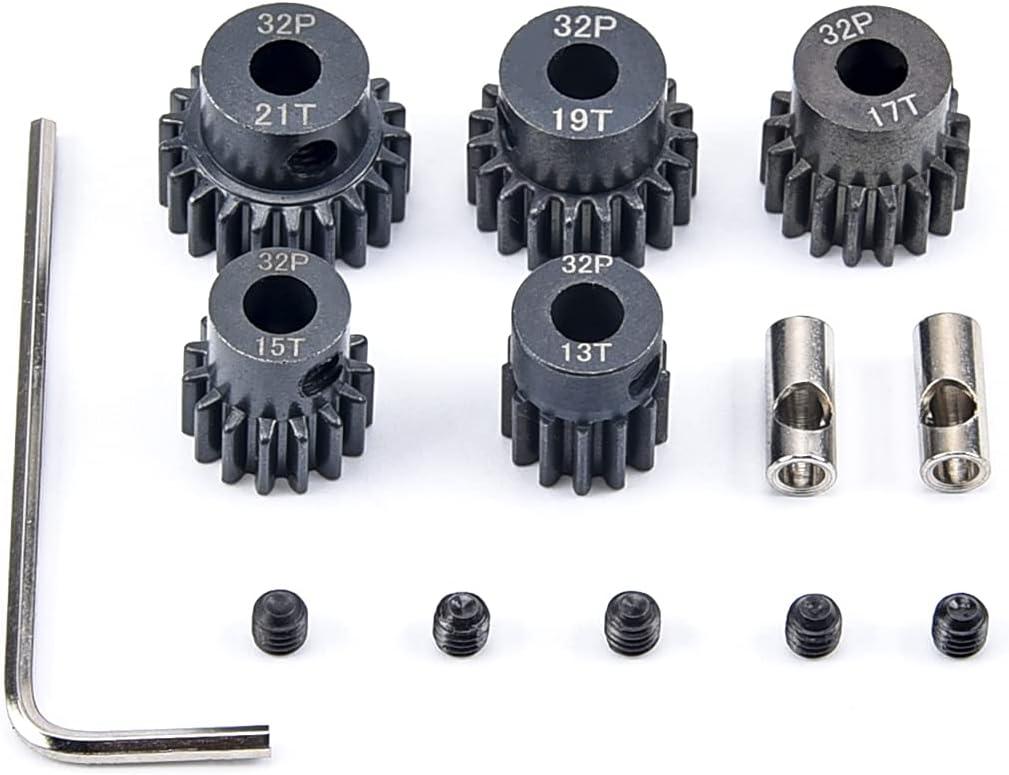 RC Pinion Gear 32P 5mm Hardened Metal Pinion Motor Gear Set 13T 15T 17T 19T 21T with 3.175mm Coupler for 1/8 RC Car
