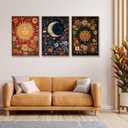 ZZTCYSU Celestial Canvas Wall Art Sun Moon Star Framed Wall Art Vintage Floral Prints Gothic Mystical Artwork Astrology Boho Decor For Living Room Bedroom Bathroom 16"x24"