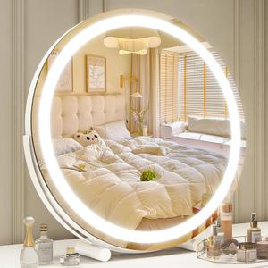 ROLOVE 18 Inch Makeup Mirror with Lights, Large Round Vanity Mirror for Tabletop Desk, Smart Touch Dimmable LED, 360° Rotation, White, Gifts for Women, Wife, Mom, Girls