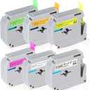 6 x Fluorescent Color Label Maker Tape Compatible with Brother Label Maker Replacement for P-Touch Label Tape 12mm 0.47Inch M-K231 M Tape Work with PT-M95 PT-90 PT-70 PT-65 PT-85 (Clear / White / Purple / Fluorescent Yellow / Fluorescent Green / Fluorescent Orange)