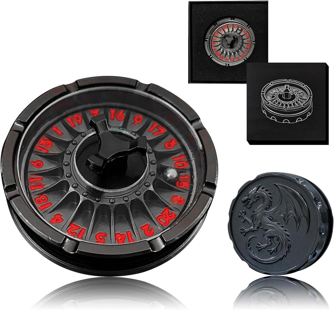 G20 Roulette Dice Spinner for DND Dice Set, 7-in-1 Dragon Metal D&D Dice with Gift Case for Dungeons and Dragon Game, RPG Role Playing Table Game Gifts (Black-red)